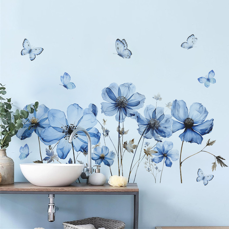 Fresh Blue Butterfly & Flower  - Flower Wall Panel ulasan dan harga