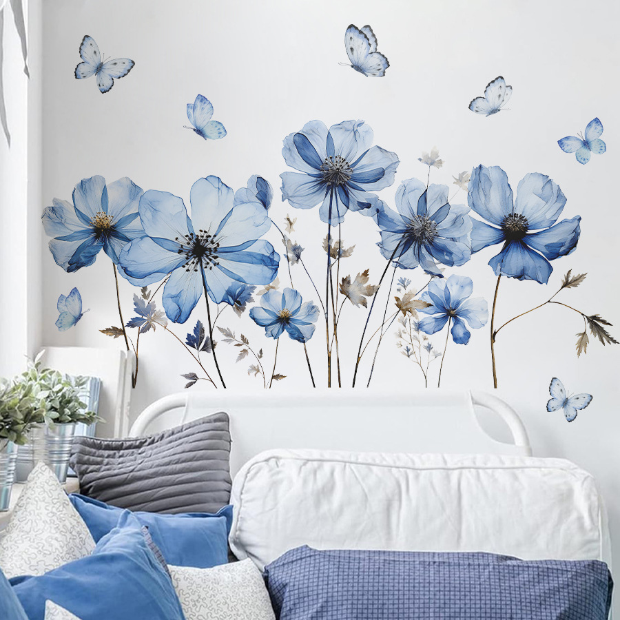 Fresh Blue Butterfly & Flower  - Flower Wall Panel ulasan dan harga